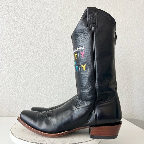 NEW Rod Patrick Mens Cowboy Boots 15.5AAAA Black Calf Leather Western Blunt Toe - Picture 4 of 13